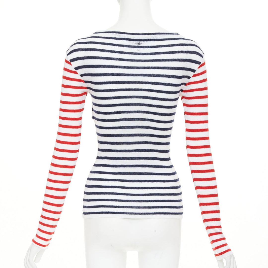 DIOR 2021 Dioramour D-Royaume dAmour red navy striped heart sweater FR34 XS