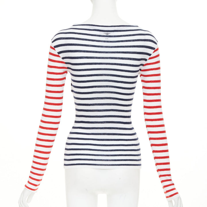 DIOR 2021 Dioramour D-Royaume dAmour red navy striped heart sweater FR34 XS