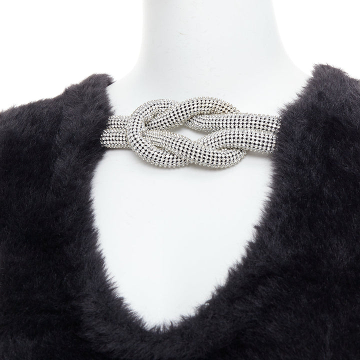 ALEXANDER WANG Crystal Knot black fuzzy V0-neck cropped sweater XS