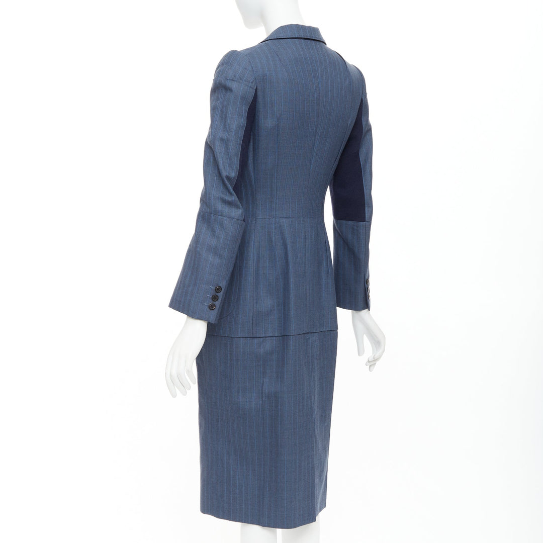 JUNYA WATANABE 2012 Runway blue wool pinstriped tromp loeil seam long coat S