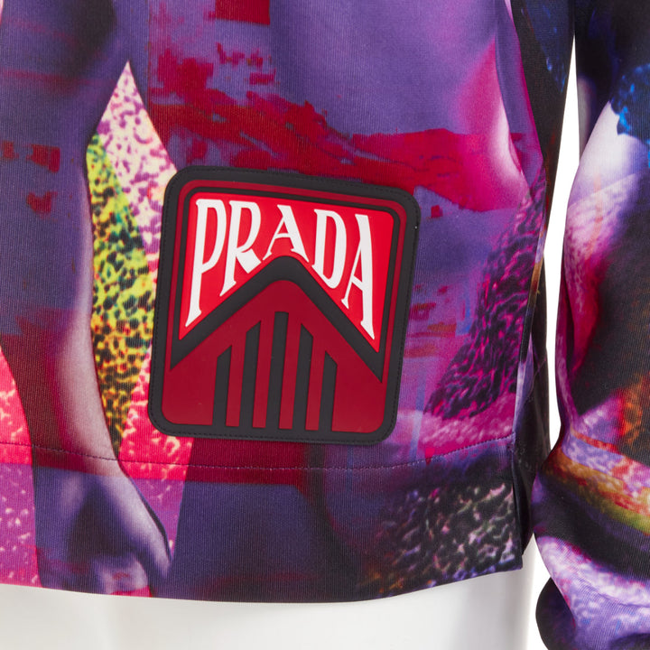 PRADA 2019  Runway purple psychedelic graphic print neoprene mock neck top M