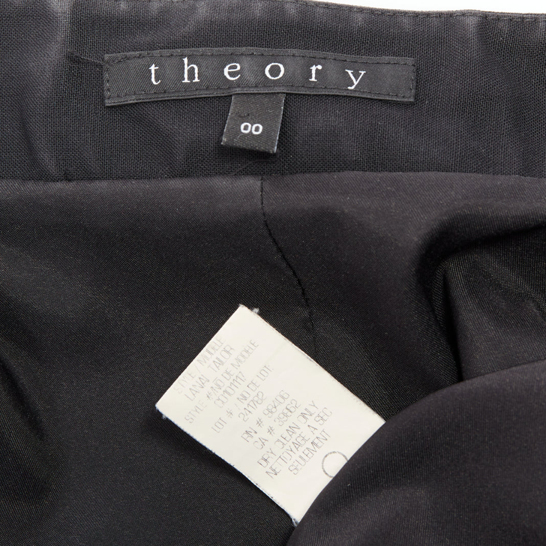 THEORY black wool blend cutaway padded fitted blazer US00 XXS