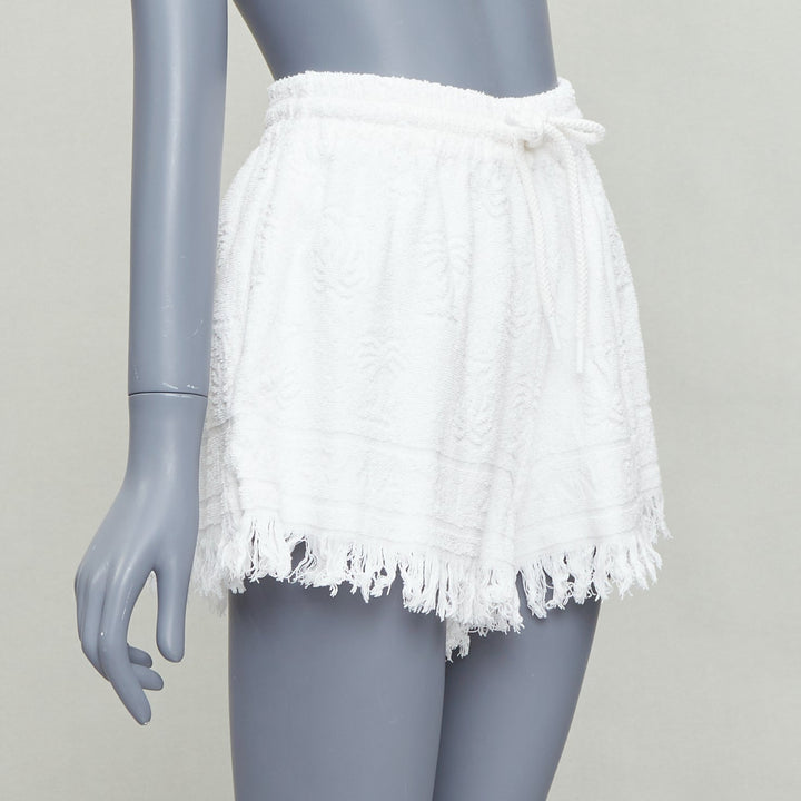 ZIMMERMANN Alight white 100% cotton logo towel fringed shorts US0 XS