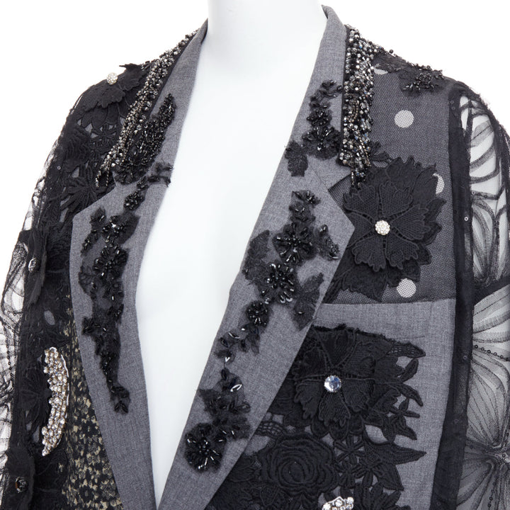 ANTONIO MARRAS black grey fleece wool embellished kimono blazer coat