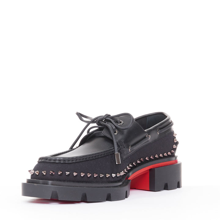 CHRISTIAN LOUBOUTIN Our Steckel black canvas calf leather spike derby EU43 US10