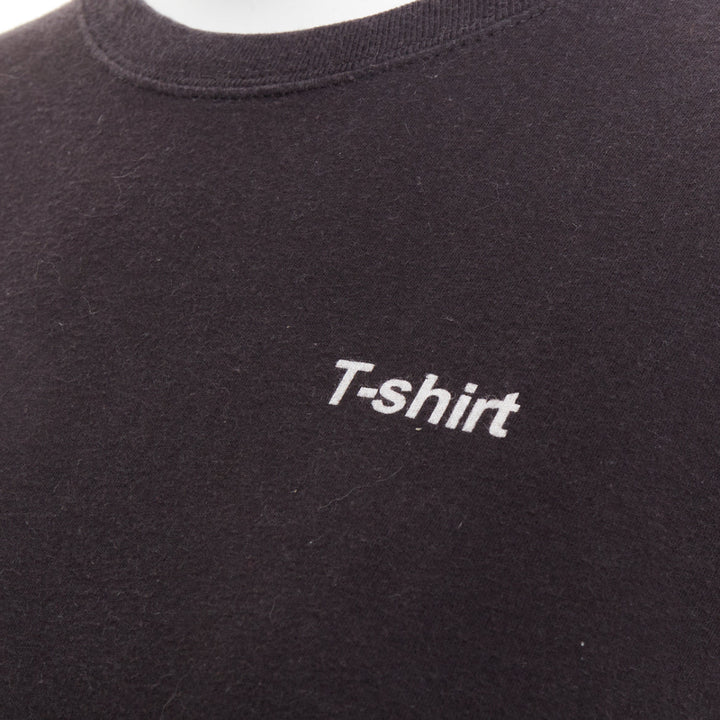 VETEMENTS 2017 black cotton white fonts explanation crew neck T-shirt