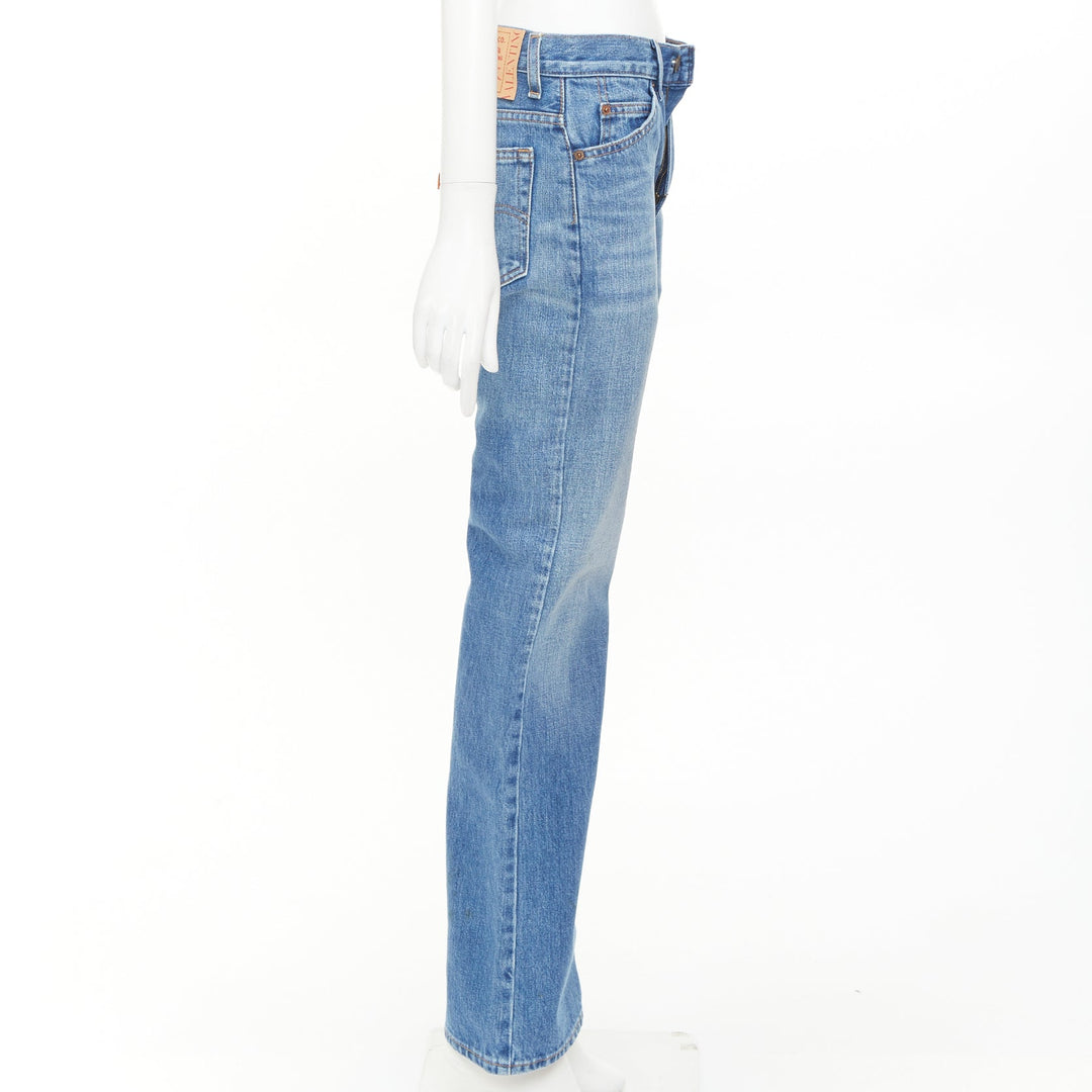 VALENTINO LEVI'S 2021 blue washed brown red logo tag pockets flare leg jeans 27"