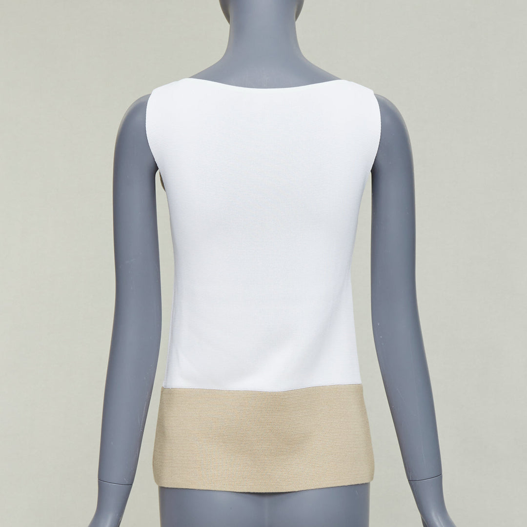 BALENCIAGA 2014 cream beige rayon linen blend bicolor bateau neck vest FR36 S