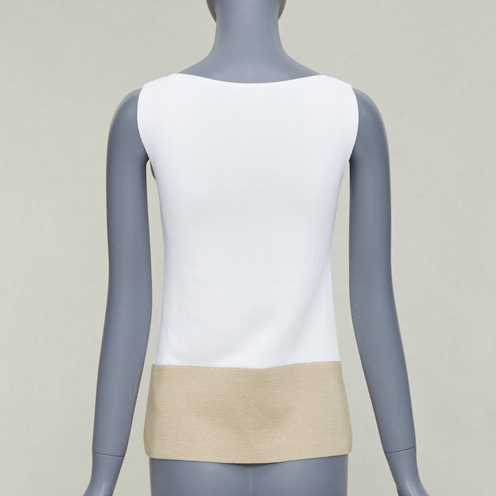 BALENCIAGA 2014 cream beige rayon linen blend bicolor bateau neck vest FR36 S