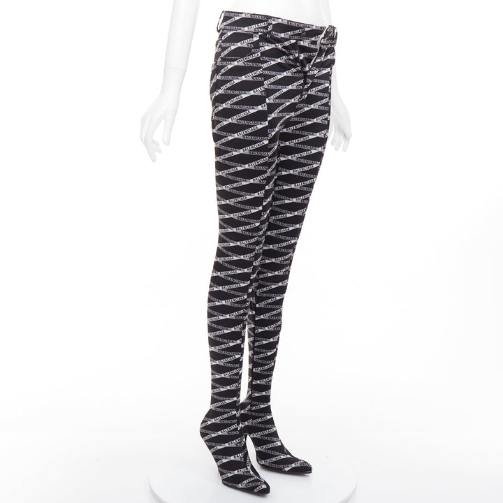 rare BALENCIAGA Runway Demna Pantashoe black logo high heel boot pants IT38 EU37