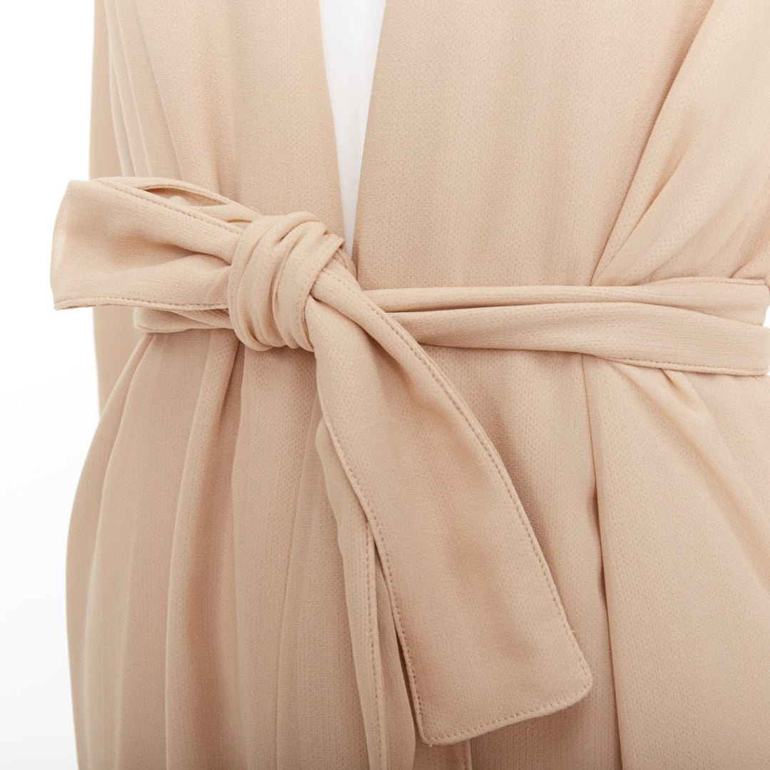 RYAN ROCHE beige double layer silk georgette V neck tie belted coat US4 S