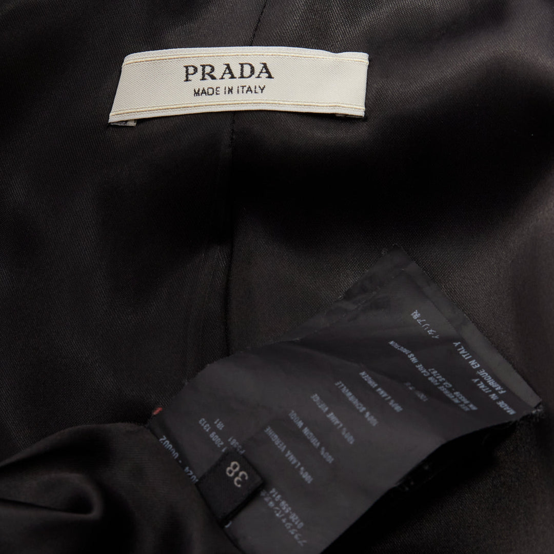 PRADA 2009 black virgin wool puffed shoulder fitted formal blazer IT38 XS