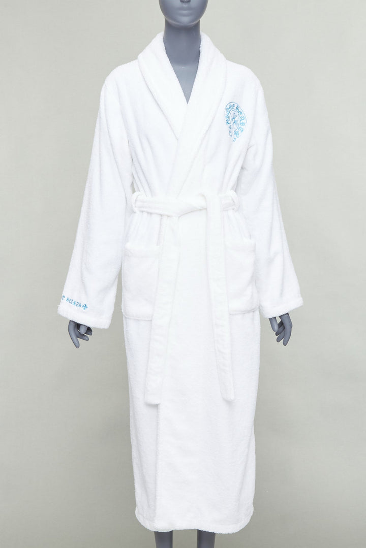 rare CHROME HEARTS white turkish cotton blue embroidery logo robe M