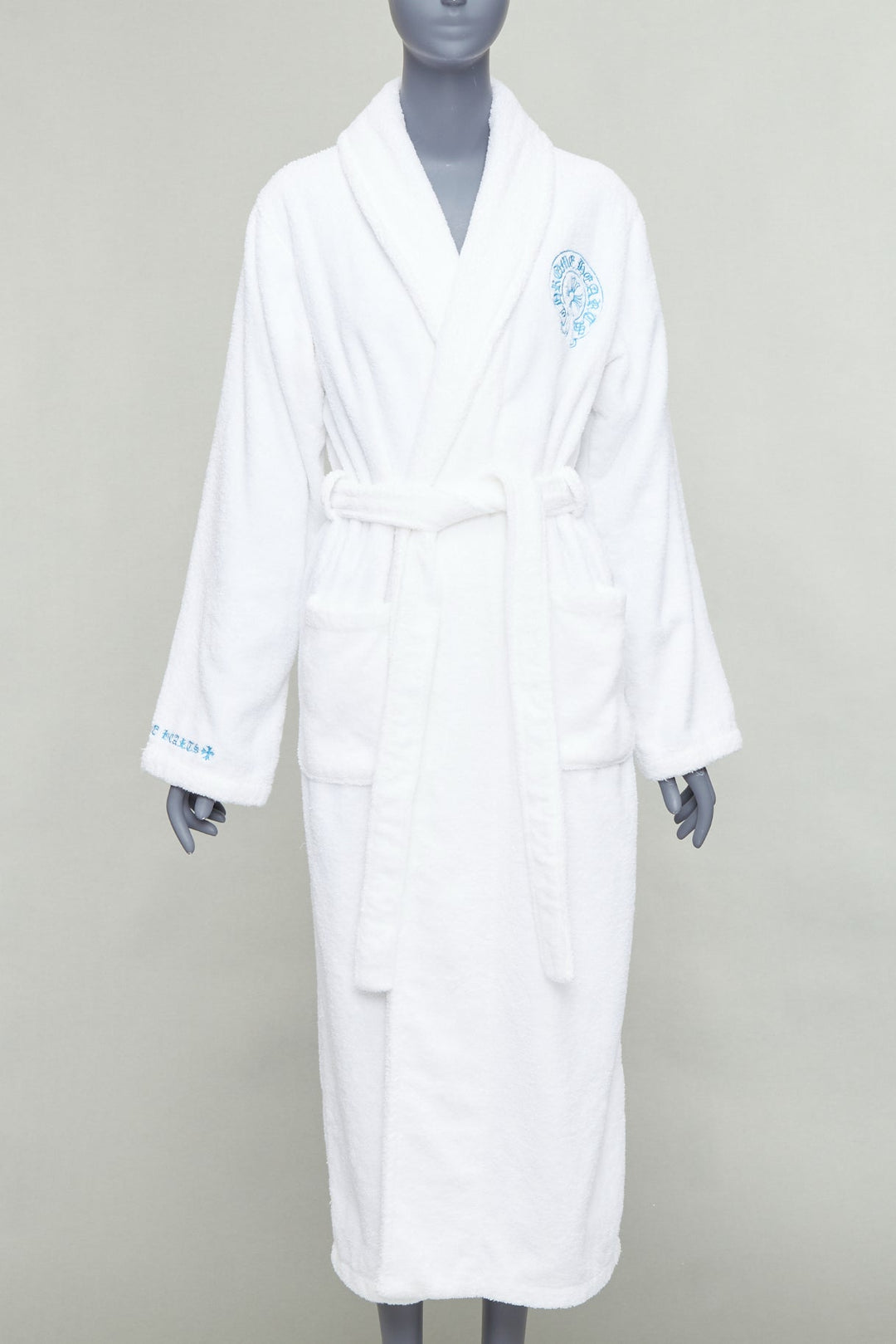 rare CHROME HEARTS white turkish cotton blue embroidery logo robe S