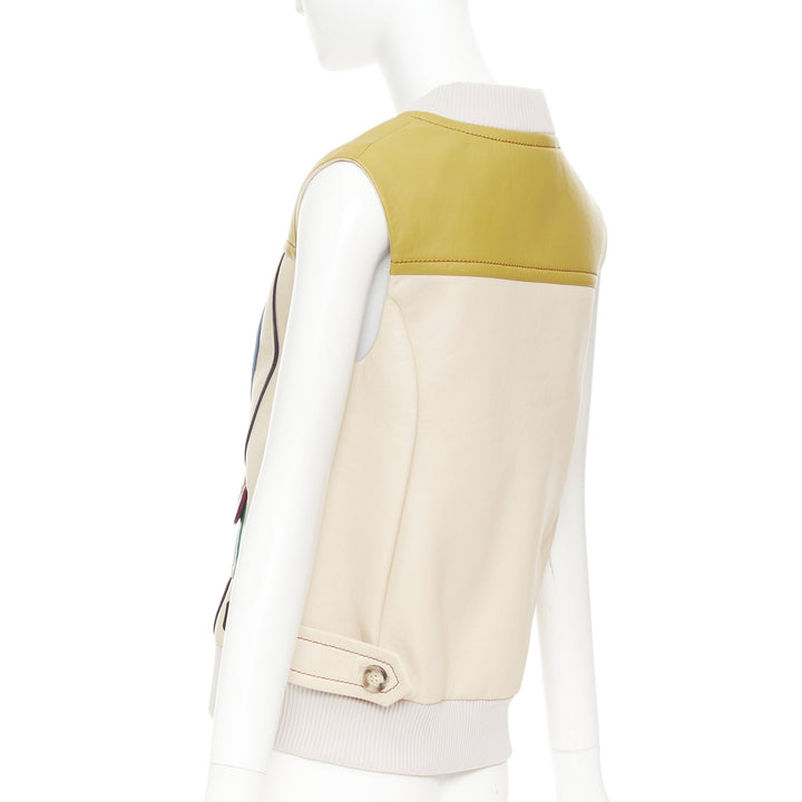 PRADA 2017 Runway leather beige colorblocked geometric sweater vest IT36 XXS
