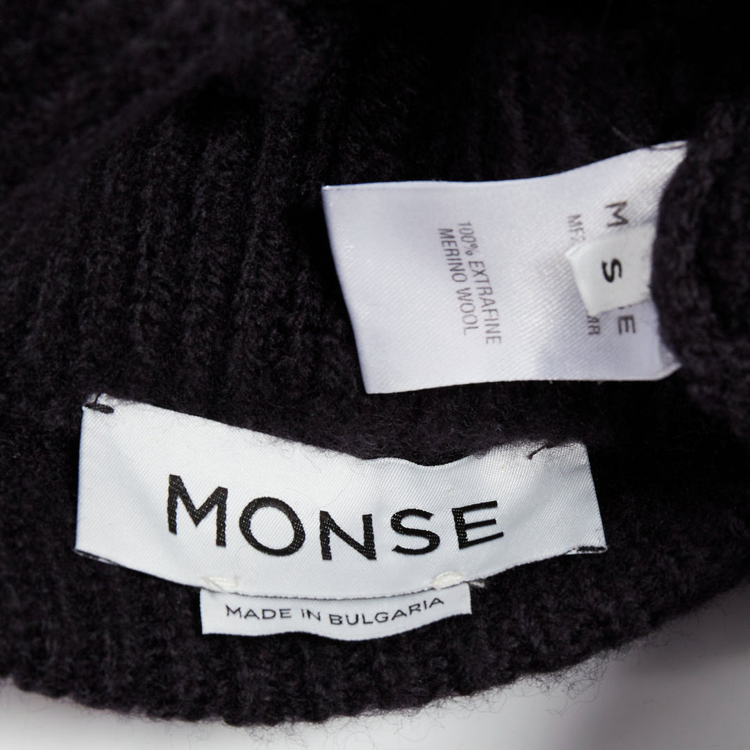 MONSE 2021 black extrafine merino wool grey logo cut out deconstructed hoodie S