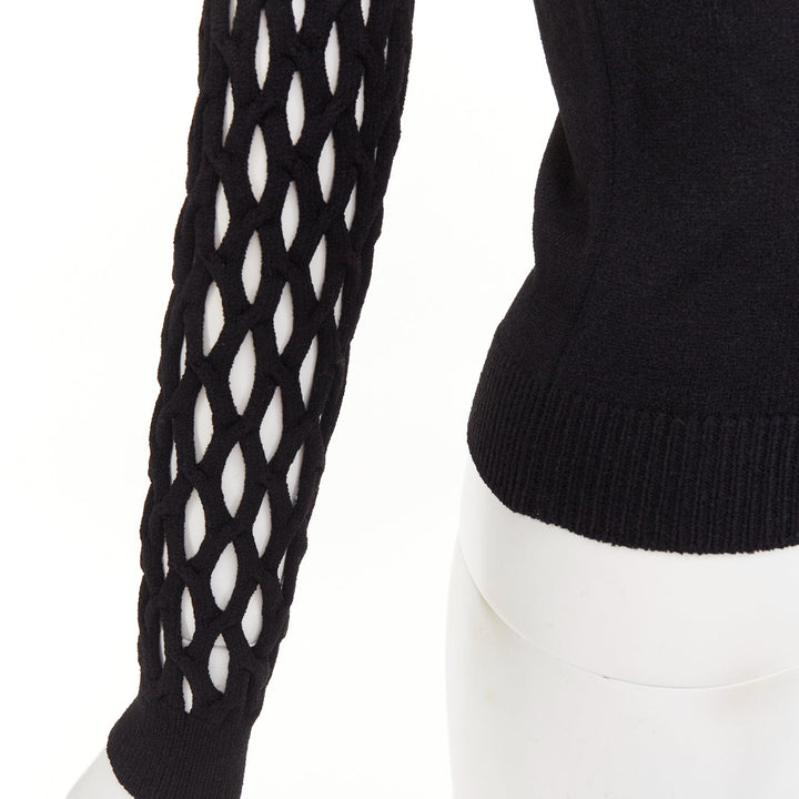 VALENTINO Piccioli 2021 black diamond lattice open-work knit turtleneck  M