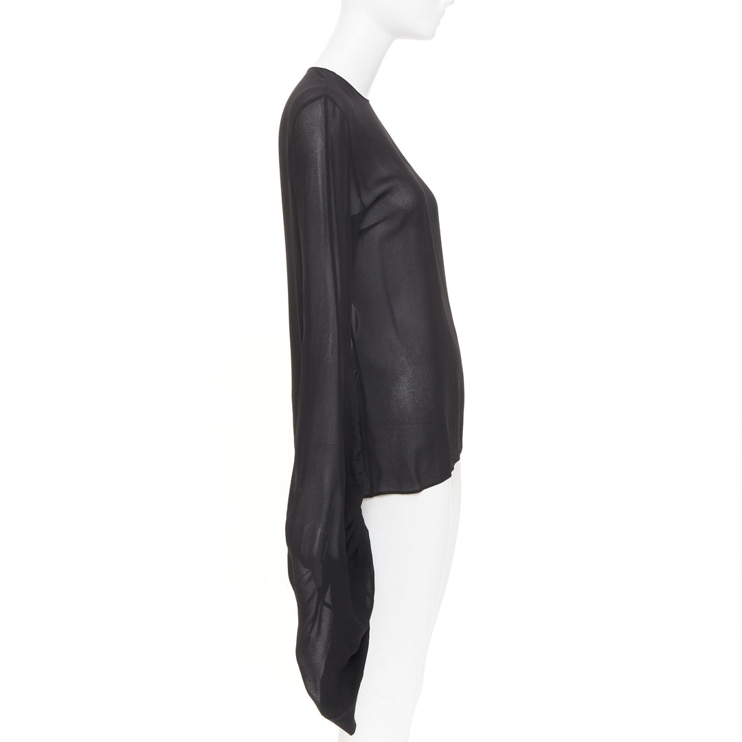 SAINT LAURENT 2017 sheer long sleeve ruched split cuff viscose shirt FR 36 S