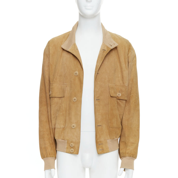 ERMENEGILDO ZEGNA brown suede leather flight bomber jacket S