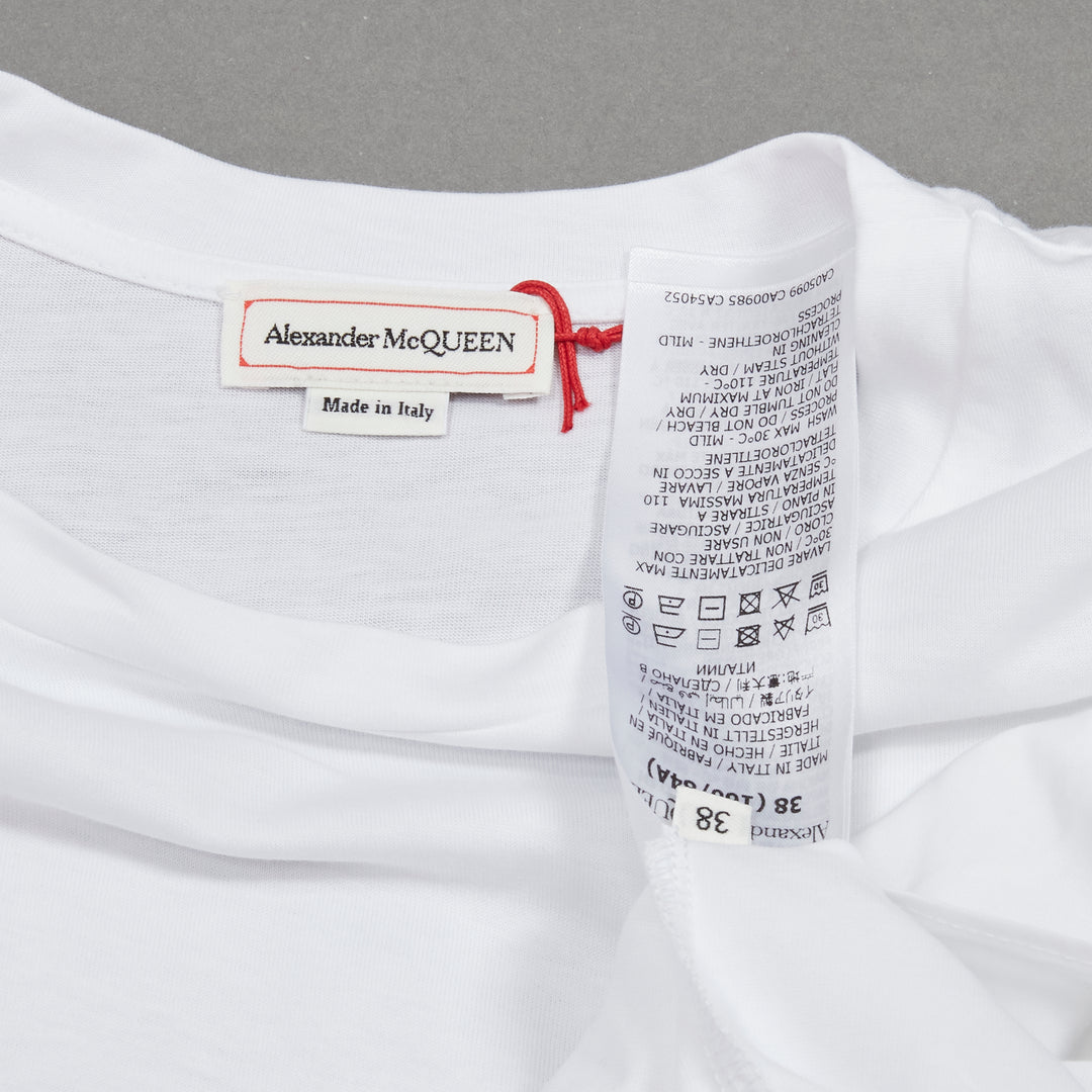 ALEXANDER MCQUEEN white cotton ruffle sleeve crew neck tshirt XS IT38