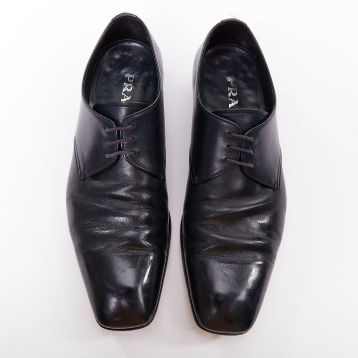 PRADA black leather square toe lace brogue shoes UK6.5 EU40.5