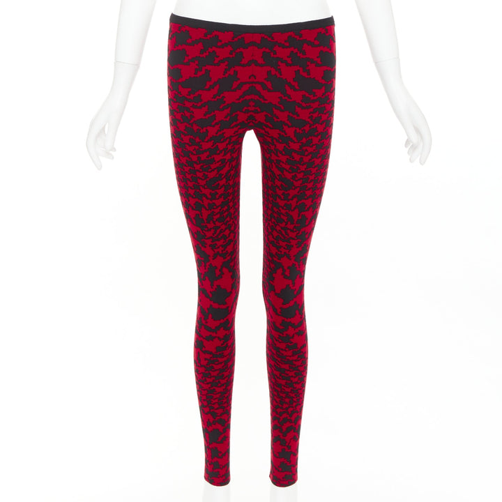 ALEXANDER MCQUEEN Vintage 2009 Horn Plenty red houndstooth wool knit leggings XS