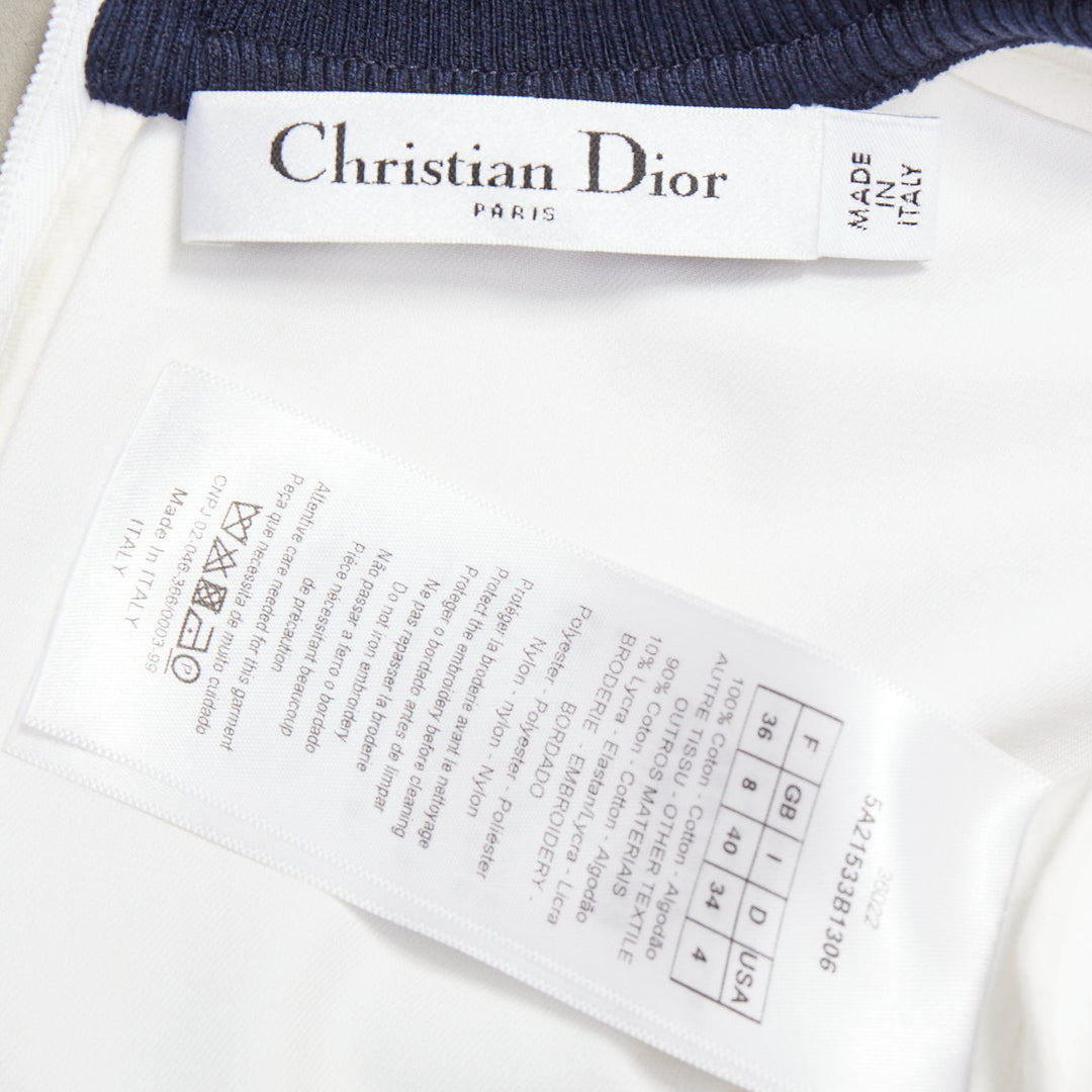 DIOR 2014 off-white navy sequin badge cotton peplum top FR36 S