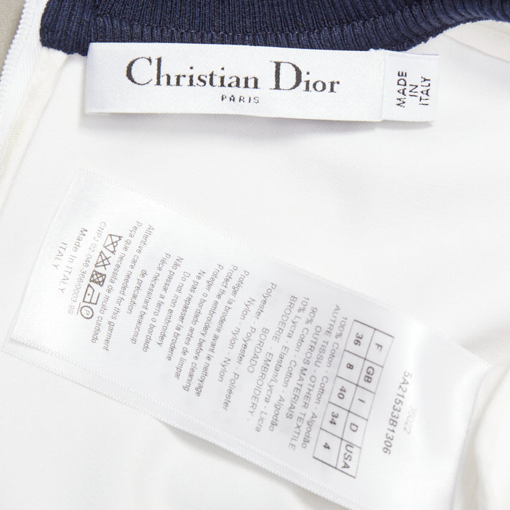 DIOR 2014 off-white navy sequin badge cotton peplum top FR36 S