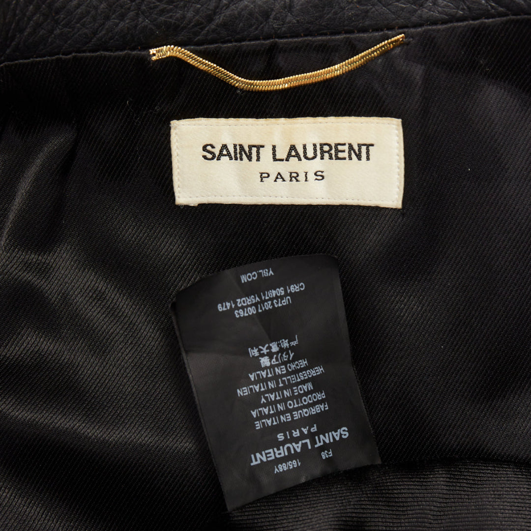 SAINT LAURENT 2017 Thunder Studded brown distressed calfskin moto jacket FR38 M