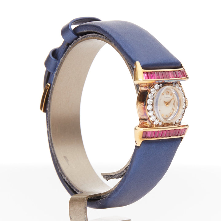 OMEGA Vintage diamond ruby blue satin cocktail watch