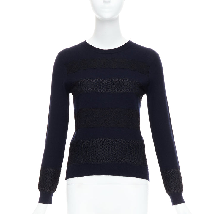 GIAMBATTISTA VALLI 100% cashmere navy black mix lace sweater  IT38 XXS