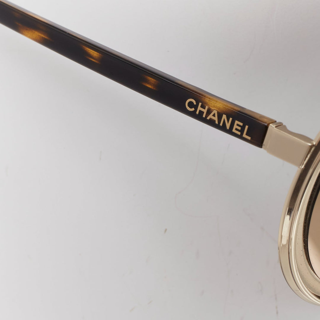 CHANEL 4226 gold-tone round mirrored lens resin temple sunglasses