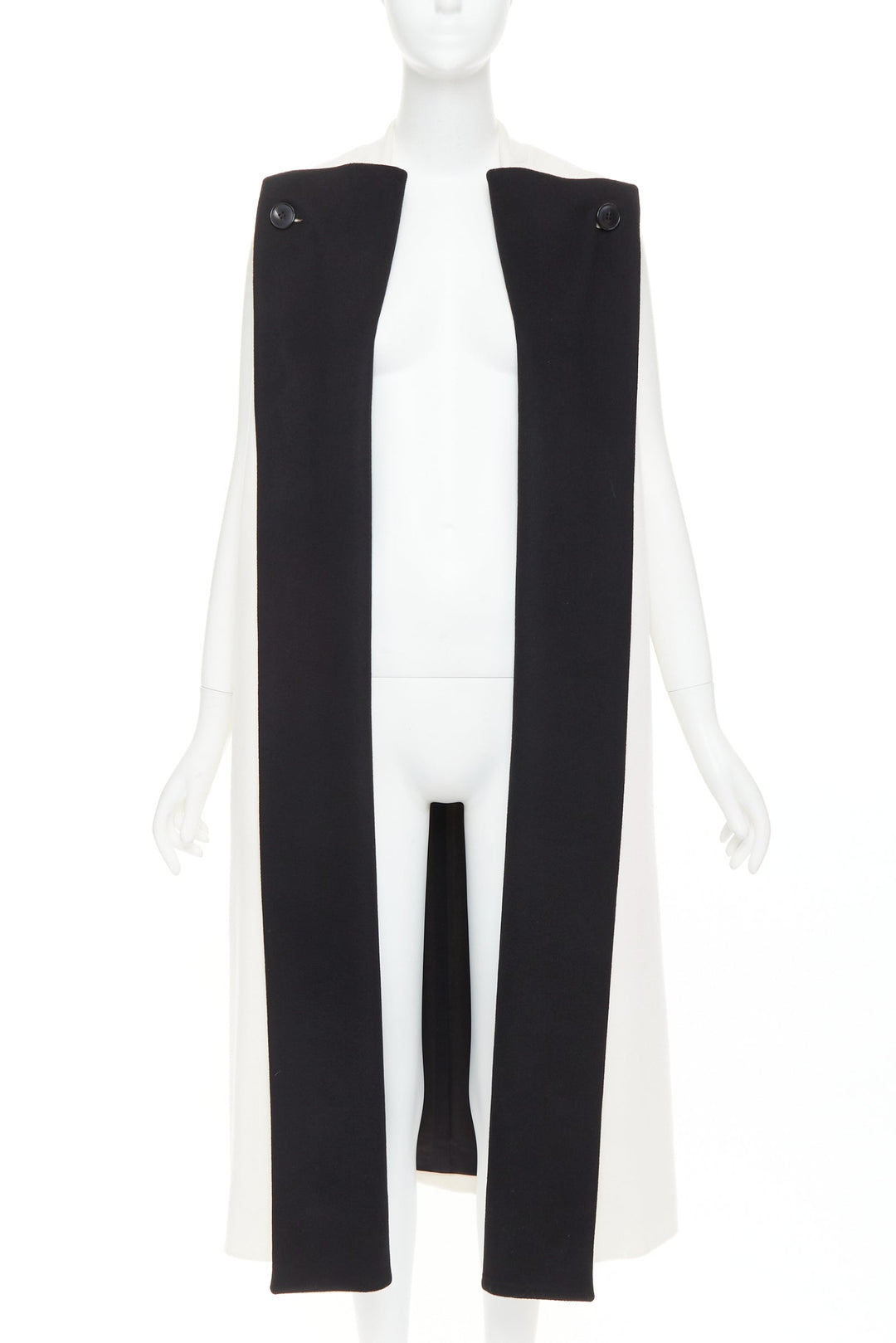 CHRISTIAN DIOR black cream double cashmere bicolor silk lined coat vest FR36 S