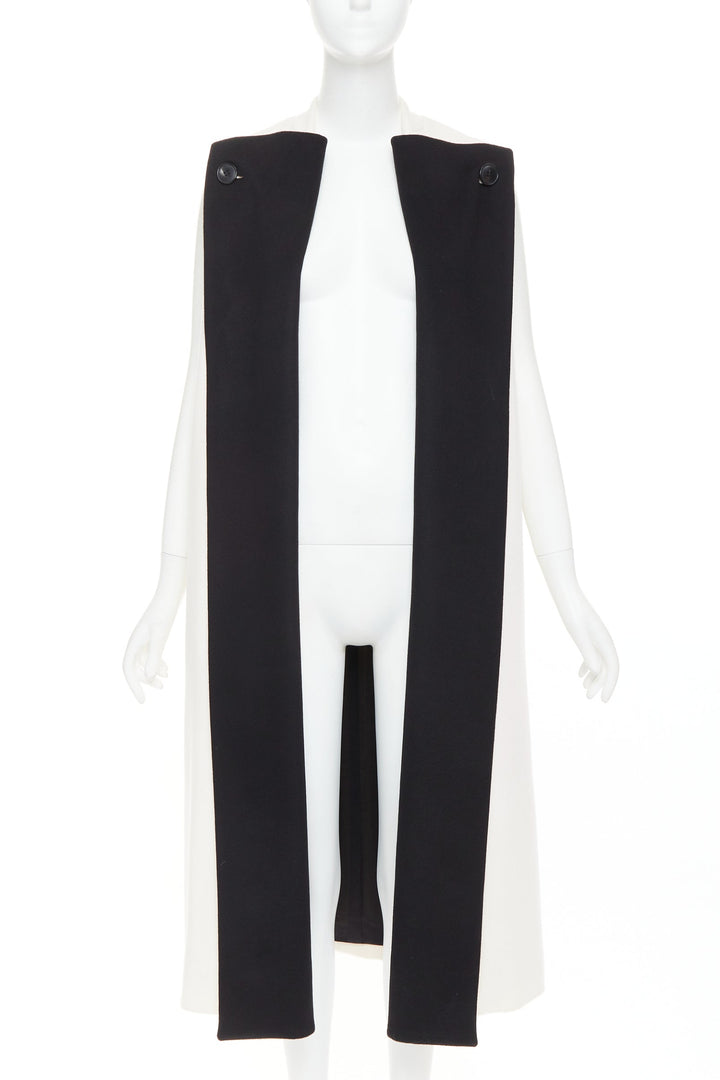 CHRISTIAN DIOR black cream double cashmere bicolor silk lined coat vest FR36 S