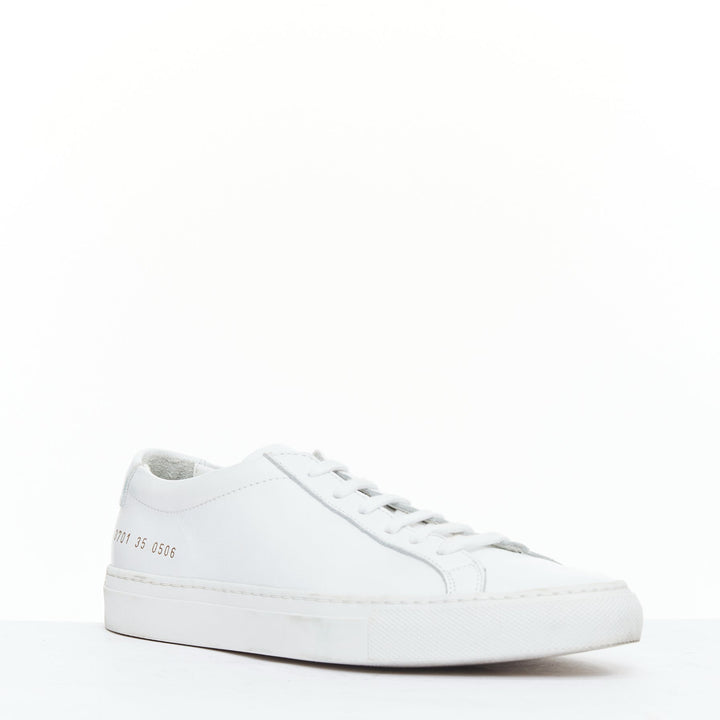 COMMON PROJECT WOMAN white leather gold text sneakers EU35