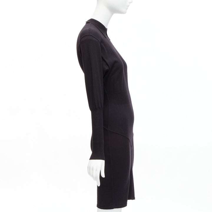 AZZEDINE ALAIA Vintage black wool collared long sleeve bodycon dress FR40 M