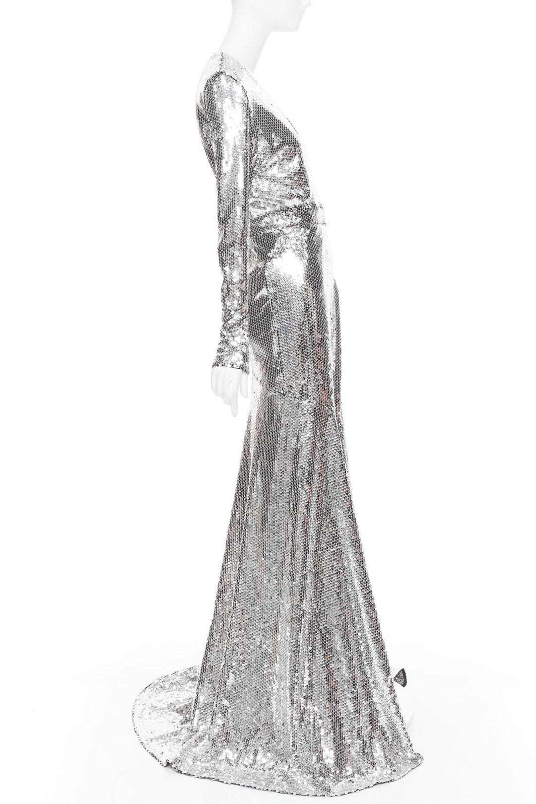 ALEXANDRE VAUTHIER COUTURE SS2015 Runway silver sequin plunge neck gown dress
