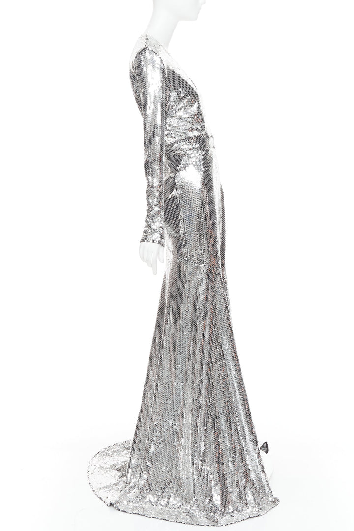 ALEXANDRE VAUTHIER COUTURE SS2015 Runway silver sequin plunge neck gown dress