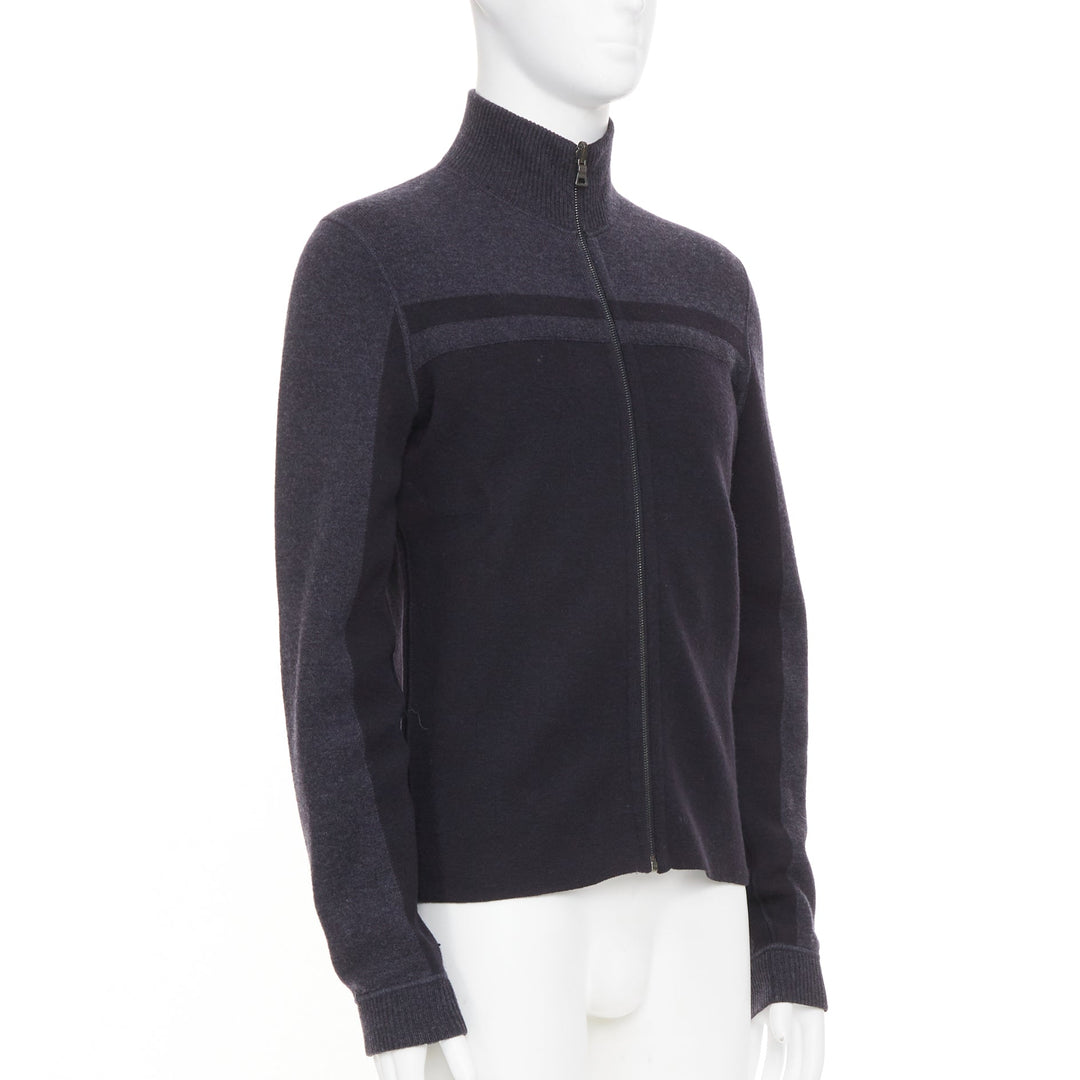 PRADA 2010 panel two tone stripe mock neck zip knit cardigan sweater jacket M