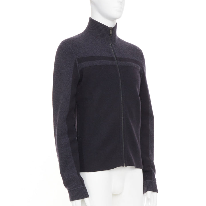 PRADA 2010 panel two tone stripe mock neck zip knit cardigan sweater jacket M