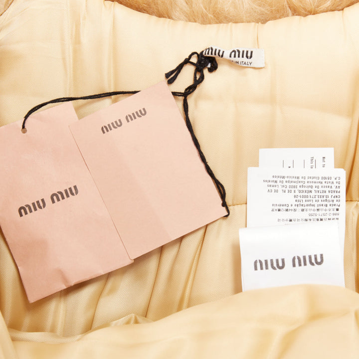 MIU MIU 2019 gold lambskin brown mohair shaggy fur collar robe coat IT36 XXS