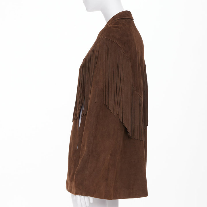 SAINT LAURENT 2015 goat suede western fringe wide sleeve cape jacket FR 36 S