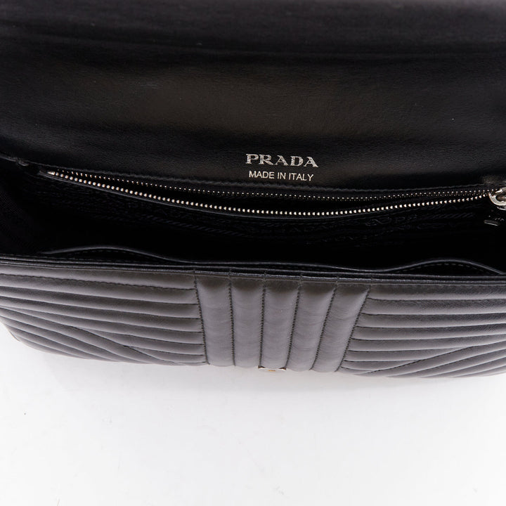 PRADA Diagramme black quilted silver logo crossbody flap shoulder bag