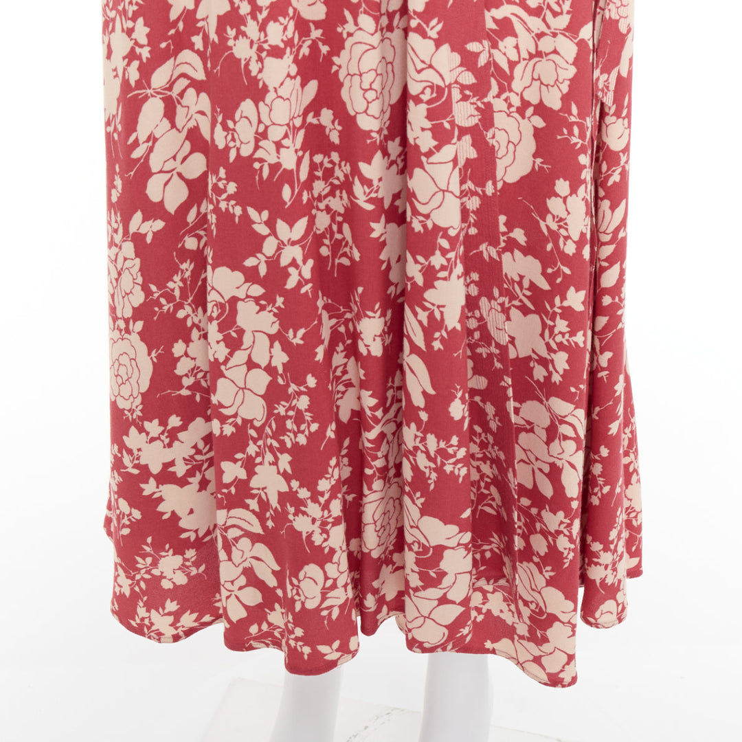 POLO RALPH LAUREN red beige floral print flare sleeve wrap dress US2 S