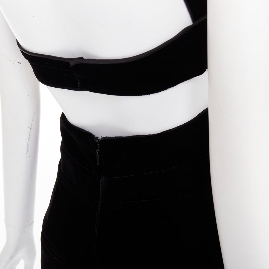 SAINT LAURENT 2022 Runway black velvet crystal cut out romper playsuit FR36 S