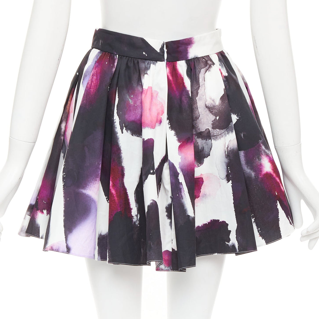 ALEXANDER MCQUEEN 2022 purple watercolor paint print pleated skirt IT38 XS