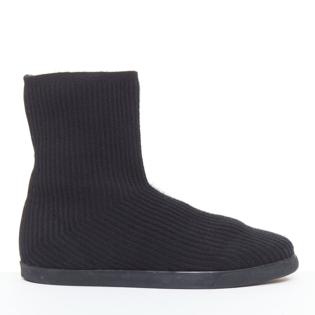 THE ROW black wooly fabric ribbed sock like knitted flat round toe boots EU37.5
