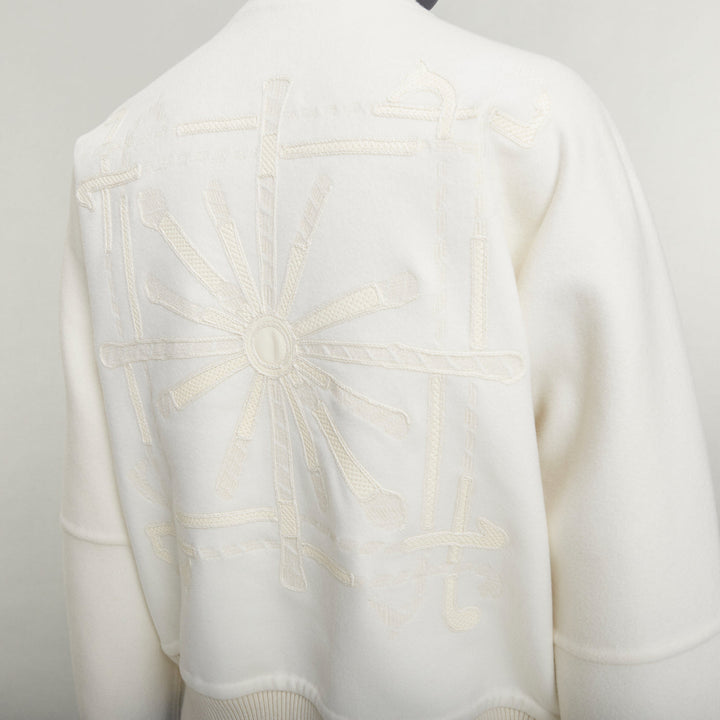 HERMES double faced 100% cashmere leather applique back bomber jacket FR38 M