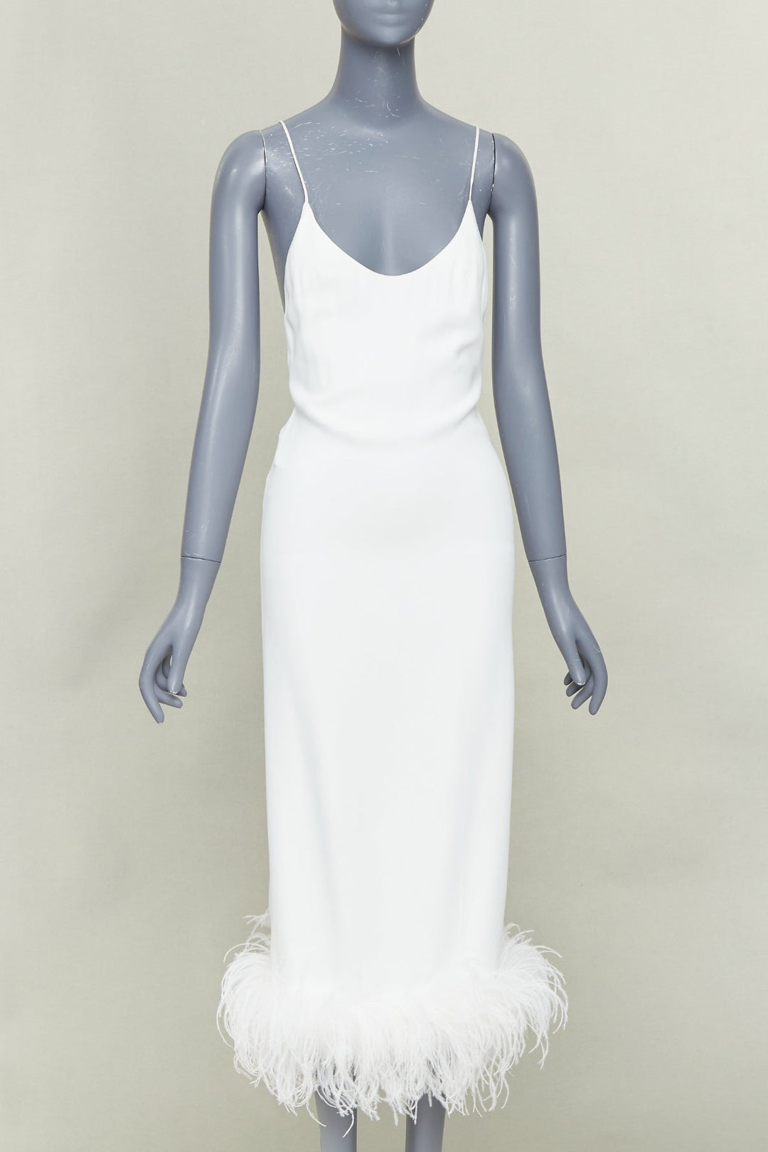MIU MIU 2022 Bridal white viscose stretch cady feather hem slip dress IT38 XS