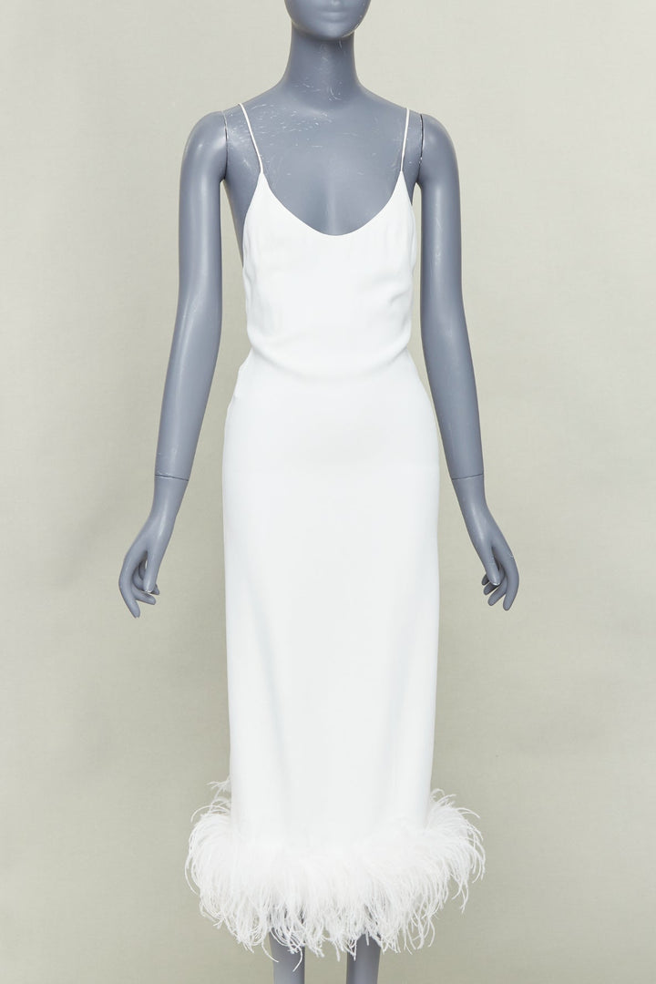 MIU MIU 2022 Bridal white viscose stretch cady feather hem slip dress IT38 XS